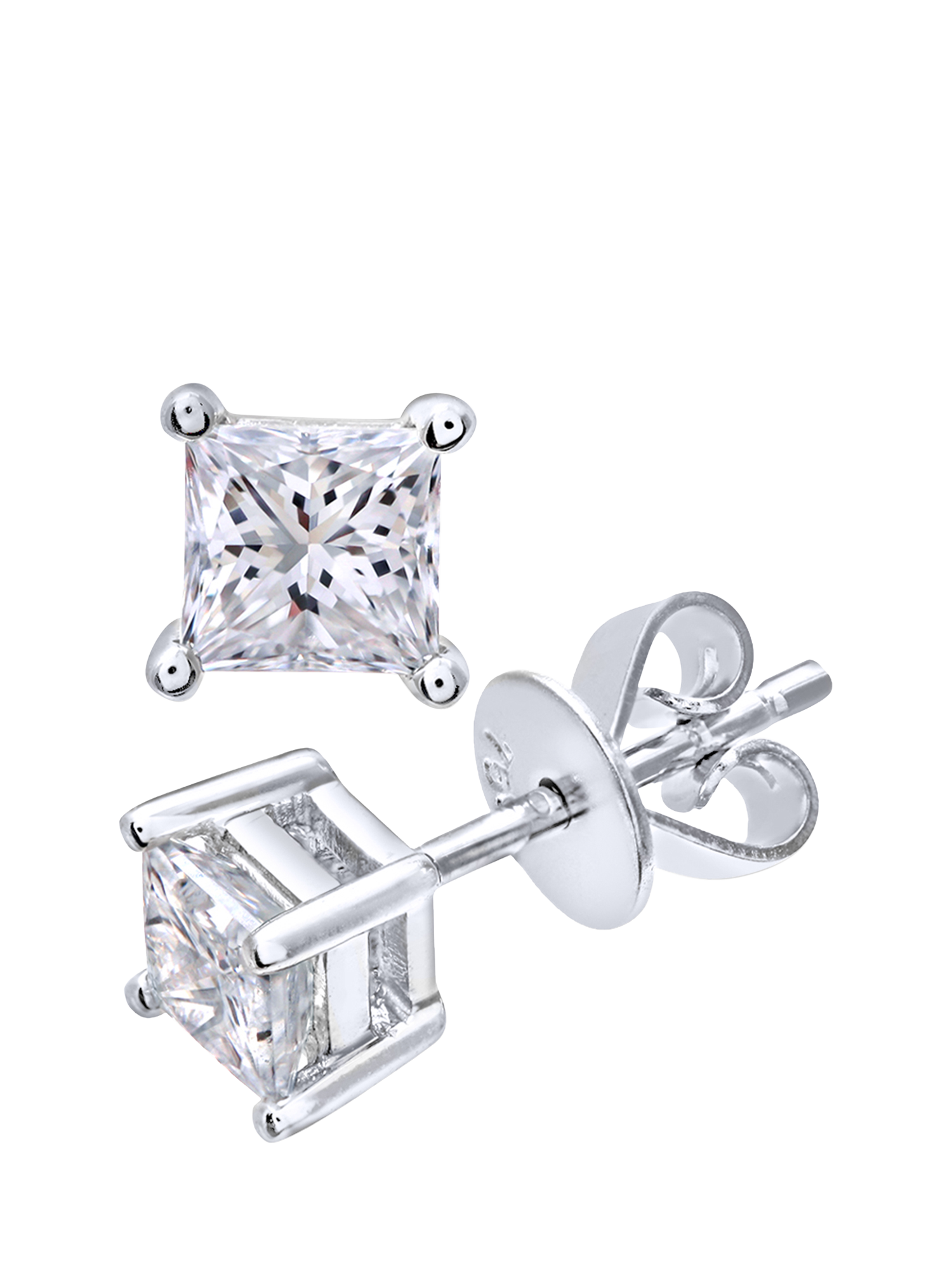 Product image 1 of 4, which shows Mogul 18ct White Gold Princess Diamond Stud Earrings
