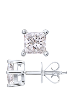 Mogul 18ct White Gold Princess Diamond Stud Earrings - view 2, White