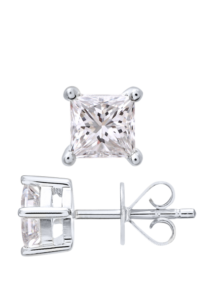 Mogul 18ct White Gold Princess Diamond Stud Earrings - view 2, White
