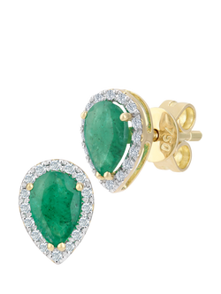 Mogul 18ct Yellow Gold Pear Emerald and Diamond Stud Earrings, Gold