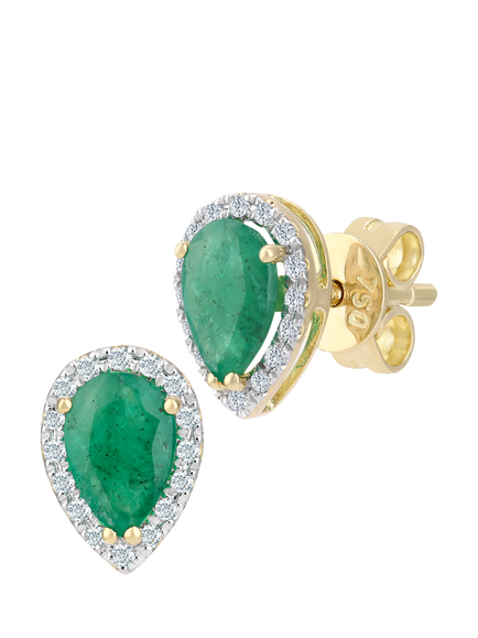 Mogul 18ct Yellow Gold Pear Emerald and Diamond Stud Earrings, Gold