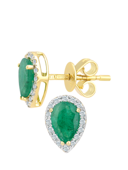Mogul 18ct Yellow Gold Pear Emerald and Diamond Stud Earrings - view 2, Gold