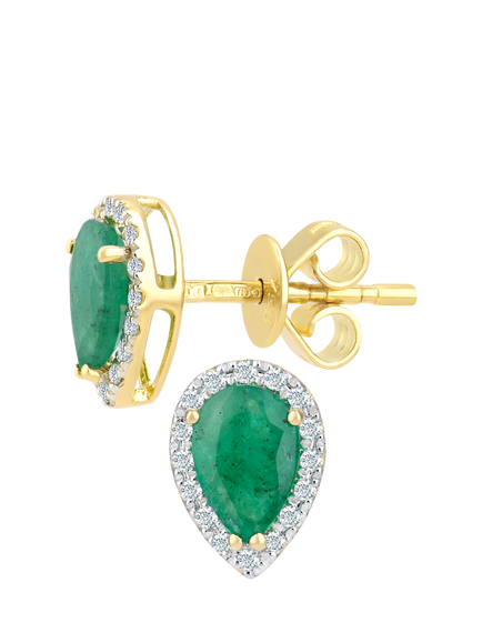 Mogul 18ct Yellow Gold Pear Emerald and Diamond Stud Earrings - view 2, Gold