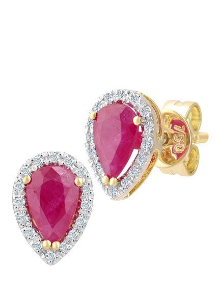 Mogul 18ct Yellow Gold Pear Ruby and Diamond Stud Earrings, Gold