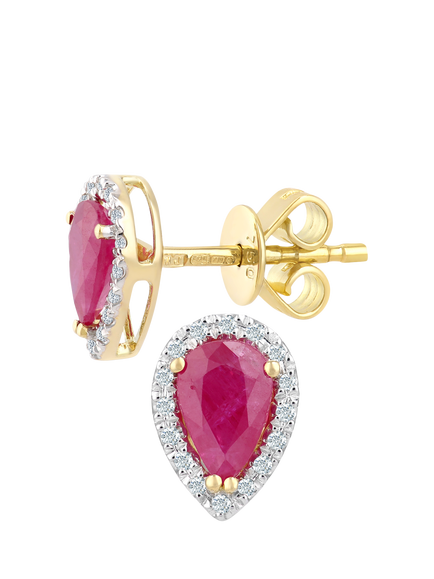 Mogul 18ct Yellow Gold Pear Ruby and Diamond Stud Earrings - view 2, Gold