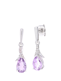 Mogul 9ct White Gold Amethyst and Diamond Drop Earrings, White