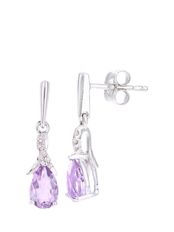 Mogul 9ct White Gold Amethyst and Diamond Drop Earrings - view 2, White