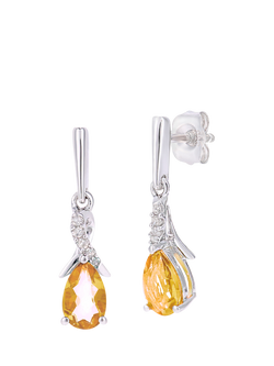 Mogul 9ct White Gold Citrine and Diamond Drop Earrings, White