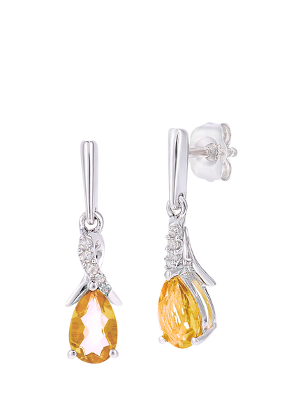 Mogul 9ct White Gold Citrine and Diamond Drop Earrings, White