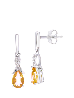 Mogul 9ct White Gold Citrine and Diamond Drop Earrings - view 2, White