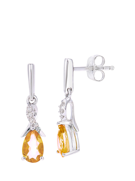 Mogul 9ct White Gold Citrine and Diamond Drop Earrings - view 2, White