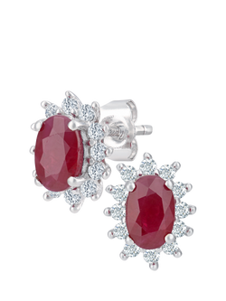 Mogul 9ct White Gold Ruby and Diamond Cluster Stud Earrings, Gold