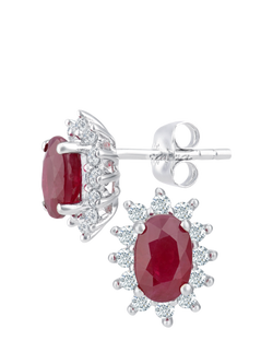 Mogul 9ct White Gold Ruby and Diamond Cluster Stud Earrings - view 2, Gold