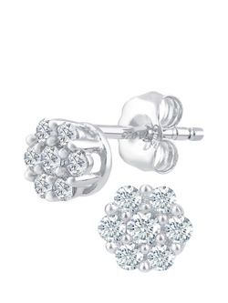Mogul 9ct White Gold Cluster Diamond Stud Earrings, White