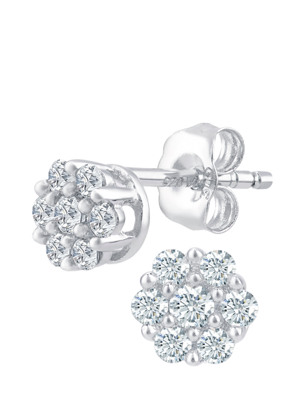 Mogul 9ct White Gold Cluster Diamond Stud Earrings, White