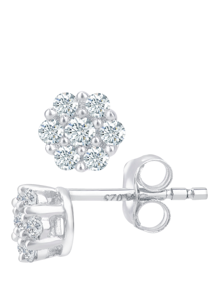Mogul 9ct White Gold Cluster Diamond Stud Earrings - view 2, White