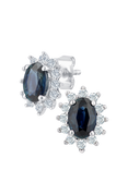 Mogul 9ct White Gold Sapphire and Cluster Diamond Stud Earrings
