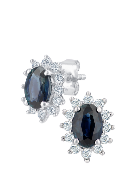 Mogul 9ct White Gold Sapphire and Cluster Diamond Stud Earrings, Gold