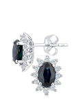Mogul 9ct White Gold Sapphire and Cluster Diamond Stud Earrings