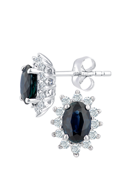 Mogul 9ct White Gold Sapphire and Cluster Diamond Stud Earrings - view 2, Gold