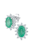 Mogul 9ct White Gold Emerald and Diamond Stud Earrings