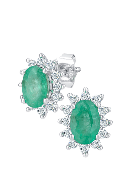 Mogul 9ct White Gold Emerald and Diamond Stud Earrings, Gold