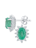 Mogul 9ct White Gold Emerald and Diamond Stud Earrings