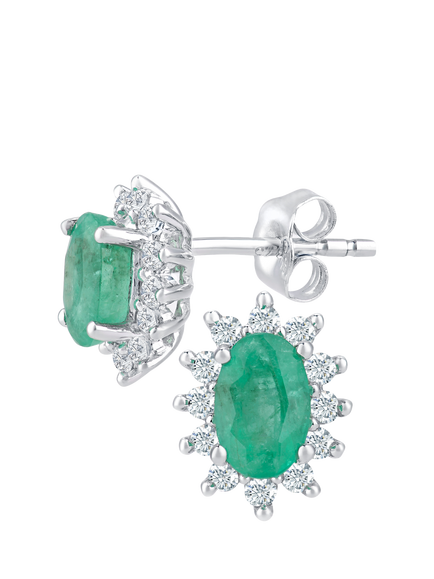 Mogul 9ct White Gold Emerald and Diamond Stud Earrings - view 2, Gold