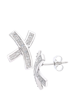 Mogul 9ct White Gold Kiss Pavé Diamond Earrings - view 2, White