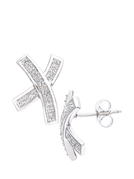Mogul 9ct White Gold Kiss Pavé Diamond Earrings - view 2, White