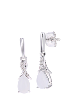 Mogul 9ct White Gold Opal and Diamond Drop Earrings, White
