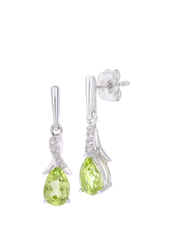 Mogul 9ct White Gold Peridot and Diamond Drop Earrings, White