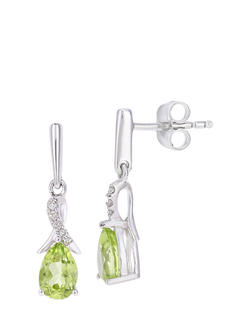 Mogul 9ct White Gold Peridot and Diamond Drop Earrings - view 2, White