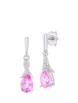 Mogul 9ct White Gold Pink Sapphire and Diamond Drop Earrings, White
