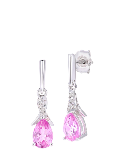 Mogul 9ct White Gold Pink Sapphire and Diamond Drop Earrings, White