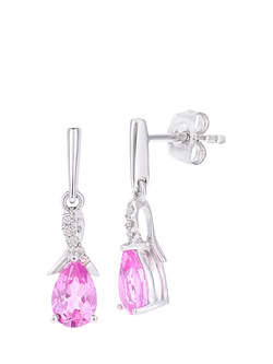 Mogul 9ct White Gold Pink Sapphire and Diamond Drop Earrings - view 2, White