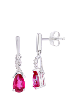 Mogul 9ct White Gold Pink Ruby and Diamond Earrings - view 2, Gold