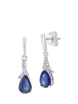 Mogul 9ct White Gold Sapphire and Diamond Drop Earrings, Gold