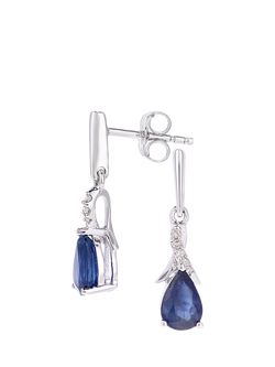 Mogul 9ct White Gold Sapphire and Diamond Drop Earrings - view 2, Gold