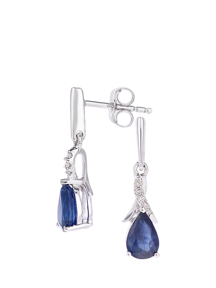 Mogul 9ct White Gold Sapphire and Diamond Drop Earrings - view 2, Gold