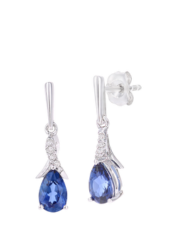 Mogul 9ct White Gold Tanzanite and Diamond Drop Earrings, White