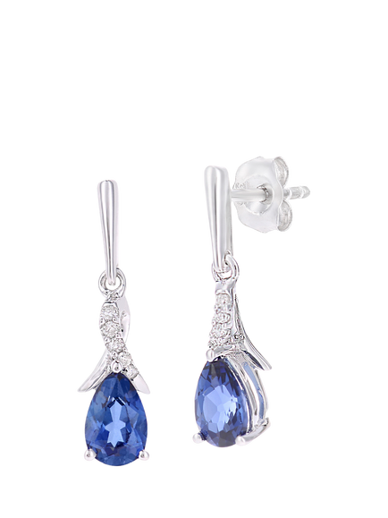 Mogul 9ct White Gold Tanzanite and Diamond Drop Earrings, White