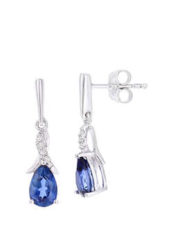 Mogul 9ct White Gold Tanzanite and Diamond Drop Earrings - view 2, White