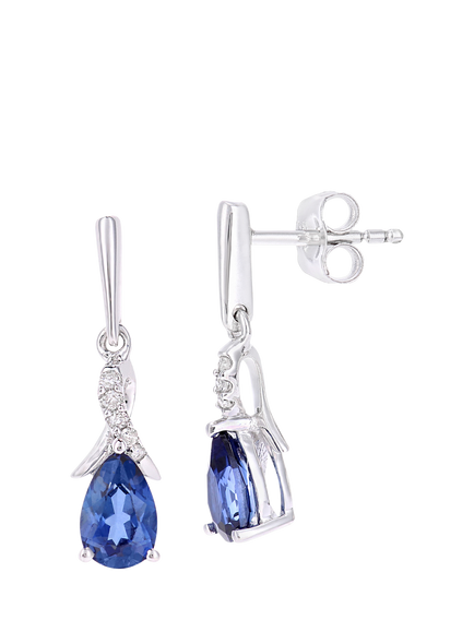 Mogul 9ct White Gold Tanzanite and Diamond Drop Earrings - view 2, White