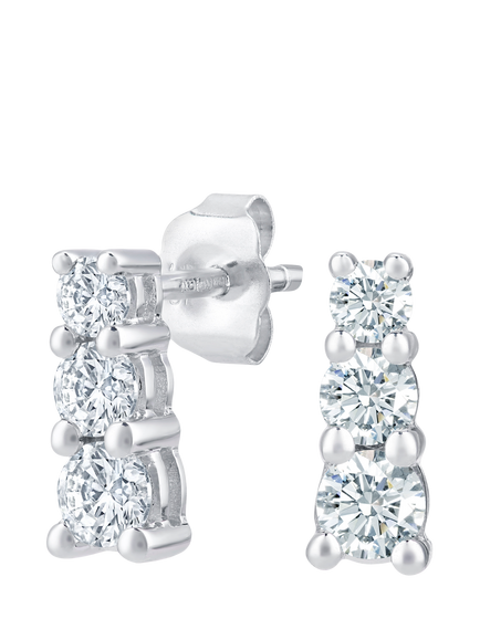 Mogul 9ct White Gold Trilogy Diamond Stud Earrings, White