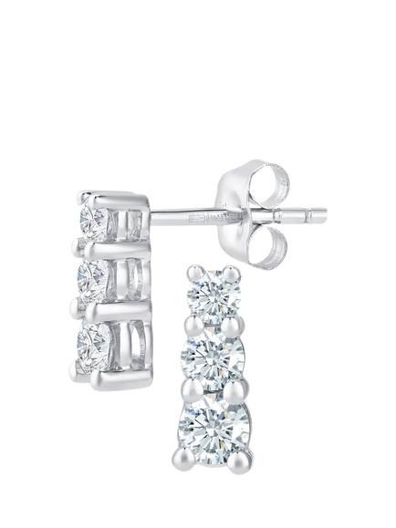 Mogul 9ct White Gold Trilogy Diamond Stud Earrings - view 2, White