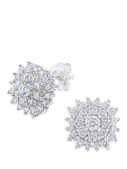 Mogul 9ct White Gold Diamond Cluster Stud Earrings, White