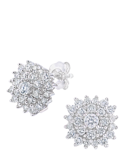 Mogul 9ct White Gold Diamond Cluster Stud Earrings, White