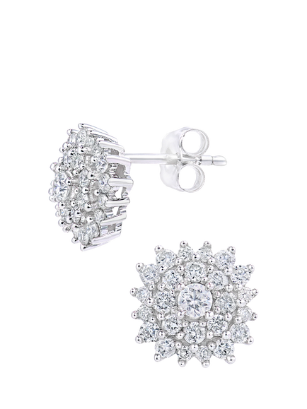 Mogul 9ct White Gold Diamond Cluster Stud Earrings - view 2, White