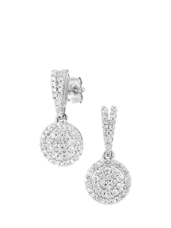 Mogul 9ct White Gold Diamond Halo Drop Earrings, White
